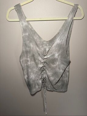 American Eagle Outfitters olive Tie-Front Tank with Ruched Detail